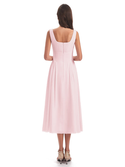 Spencer Tea Length Square Chiffon Bridesmaid Dresses