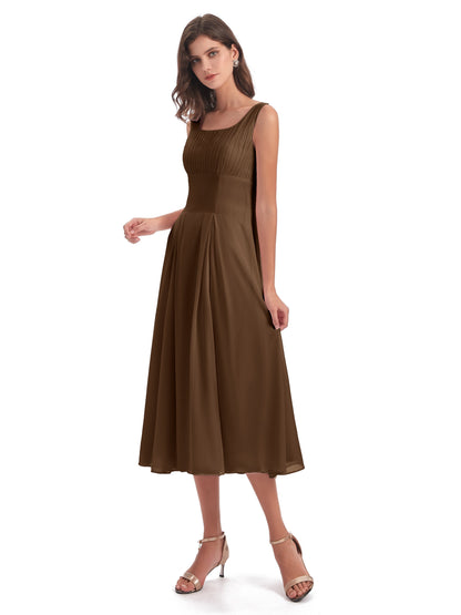 Spencer Tea Length Square Chiffon Bridesmaid Dresses