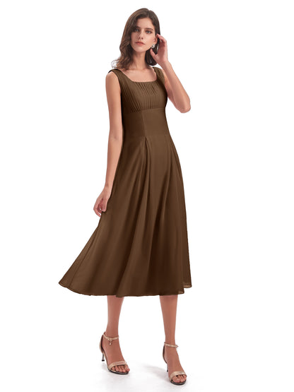 Spencer Tea Length Square Chiffon Bridesmaid Dresses
