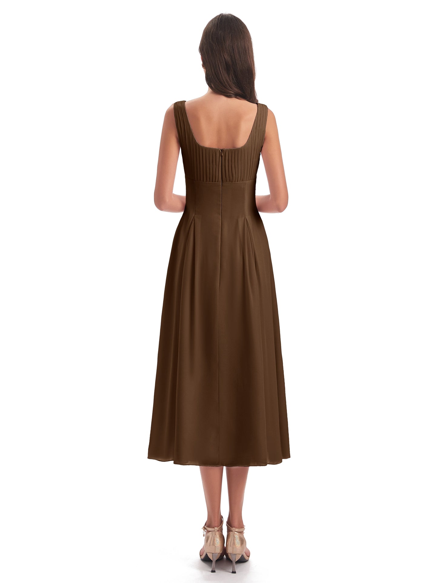 Spencer Tea Length Square Chiffon Bridesmaid Dresses
