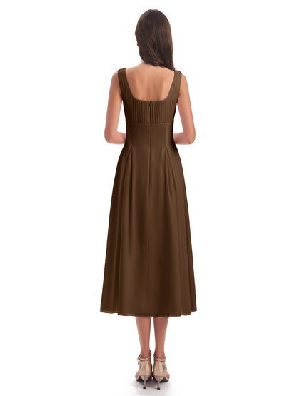 Spencer Tea Length Square Chiffon Bridesmaid Dresses