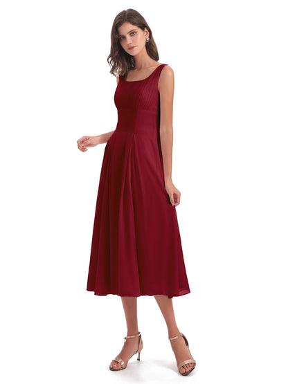Spencer Tea Length Square Chiffon Bridesmaid Dresses