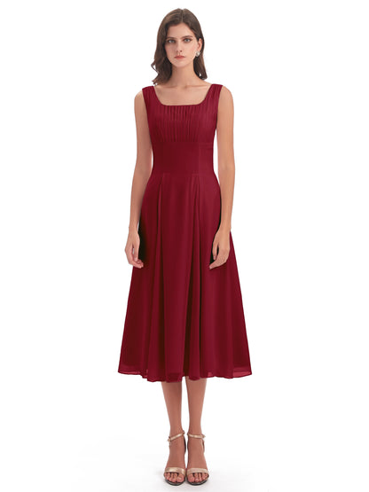 Spencer Tea Length Square Chiffon Bridesmaid Dresses