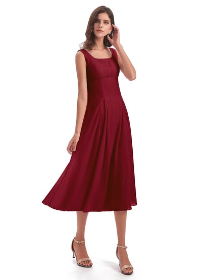 Spencer Tea Length Square Chiffon Bridesmaid Dresses
