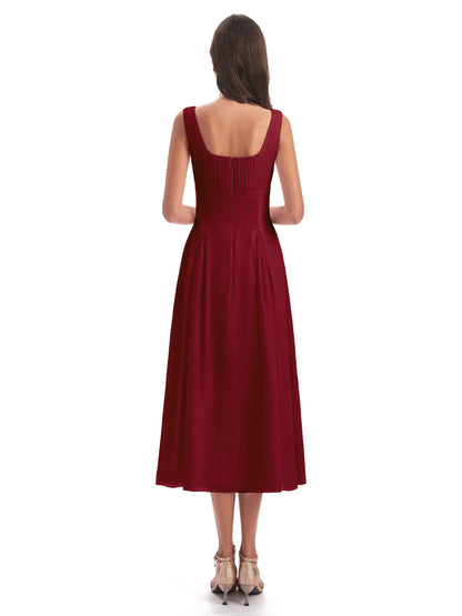 Spencer Tea Length Square Chiffon Bridesmaid Dresses