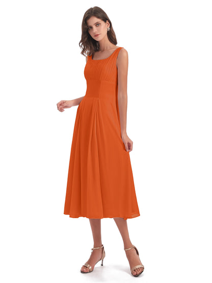Spencer Tea Length Square Chiffon Bridesmaid Dresses