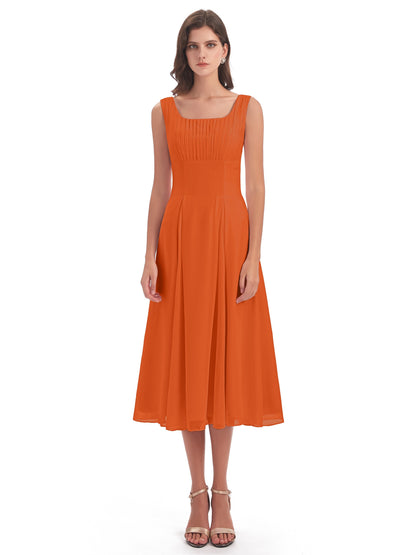 Spencer Tea Length Square Chiffon Bridesmaid Dresses