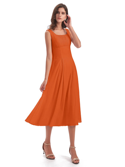 Spencer Tea Length Square Chiffon Bridesmaid Dresses