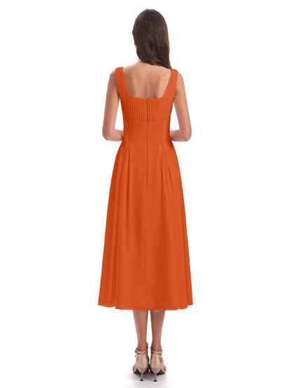 Spencer Tea Length Square Chiffon Bridesmaid Dresses