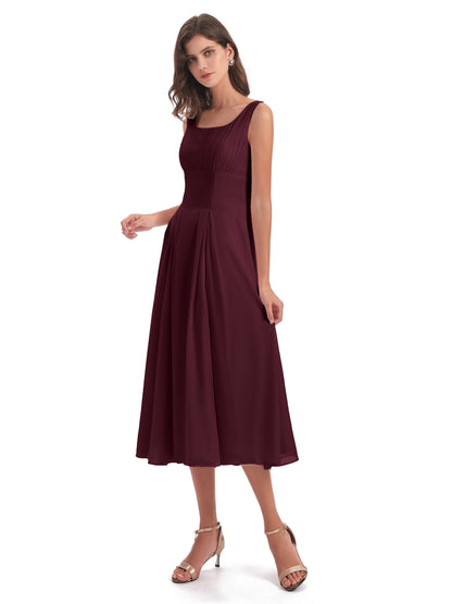 Spencer Tea Length Square Chiffon Bridesmaid Dresses