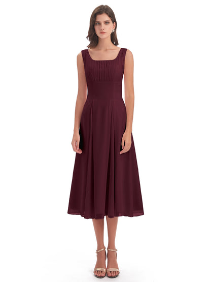 Spencer Tea Length Square Chiffon Bridesmaid Dresses