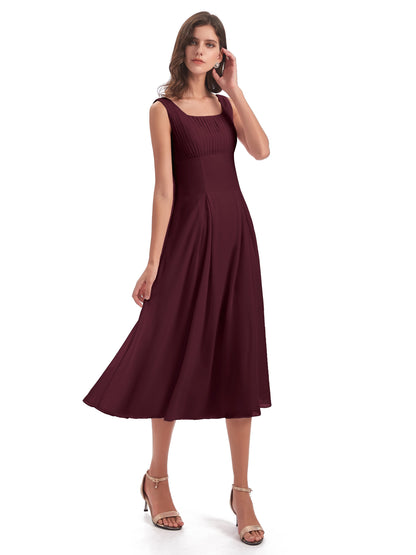 Spencer Tea Length Square Chiffon Bridesmaid Dresses