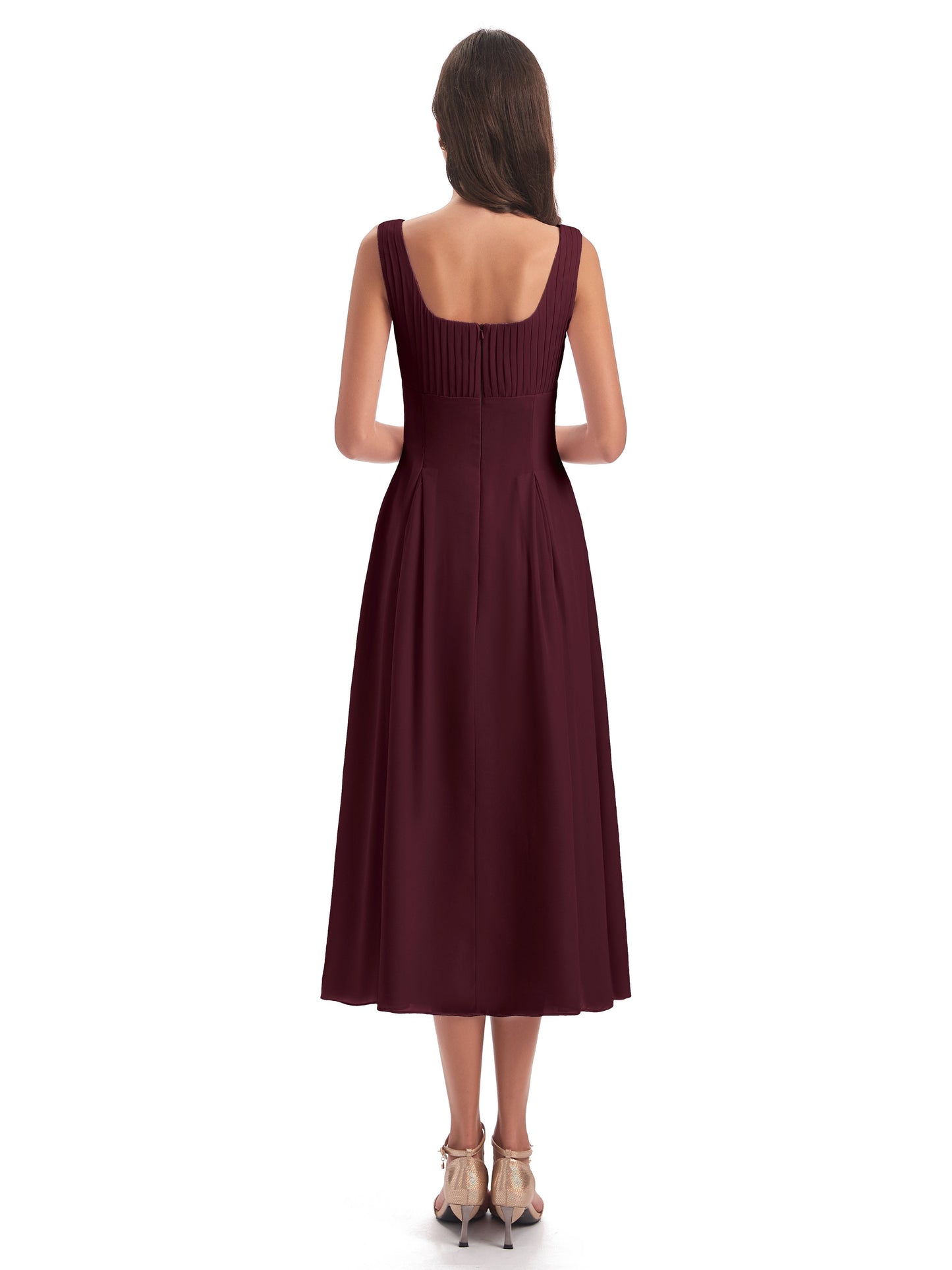 Spencer Tea Length Square Chiffon Bridesmaid Dresses