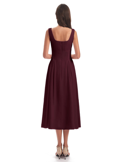 Spencer Tea Length Square Chiffon Bridesmaid Dresses