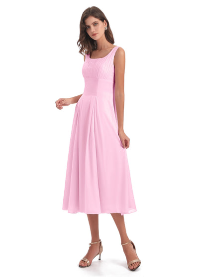 Spencer Tea Length Square Chiffon Bridesmaid Dresses
