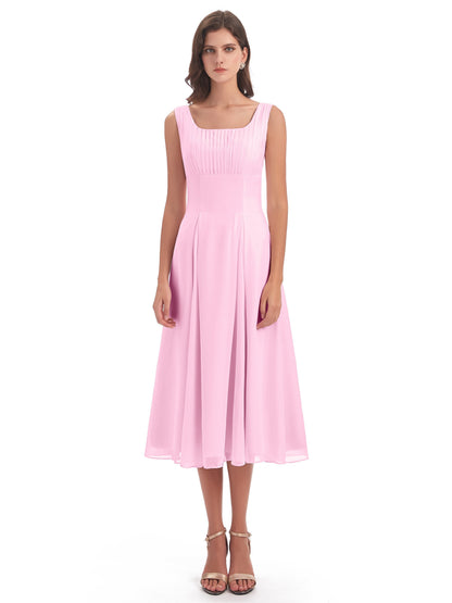 Spencer Tea Length Square Chiffon Bridesmaid Dresses