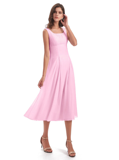 Spencer Tea Length Square Chiffon Bridesmaid Dresses