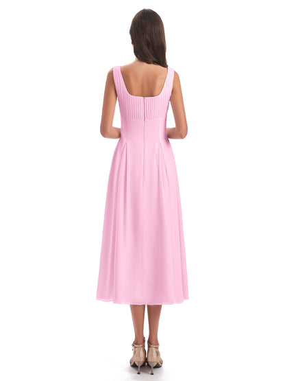 Spencer Tea Length Square Chiffon Bridesmaid Dresses