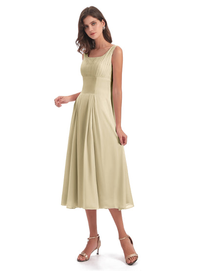 Spencer Tea Length Square Chiffon Bridesmaid Dresses