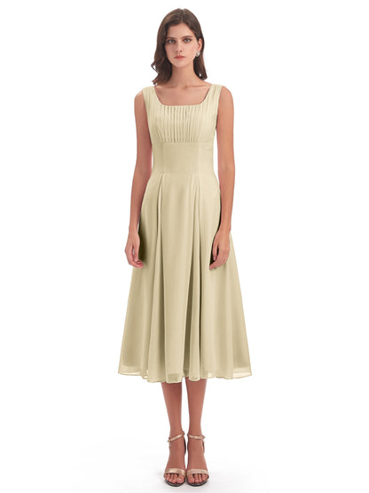 Spencer Tea Length Square Chiffon Bridesmaid Dresses