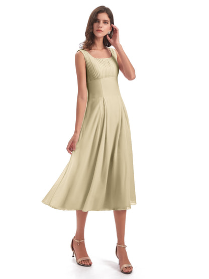 Spencer Tea Length Square Chiffon Bridesmaid Dresses