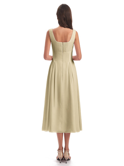 Spencer Tea Length Square Chiffon Bridesmaid Dresses