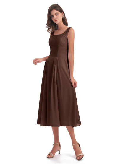 Spencer Tea Length Square Chiffon Bridesmaid Dresses