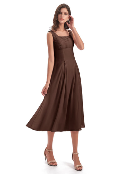 Spencer Tea Length Square Chiffon Bridesmaid Dresses