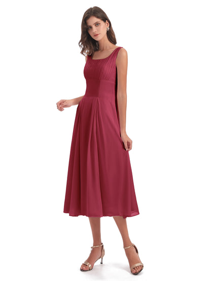 Spencer Tea Length Square Chiffon Bridesmaid Dresses