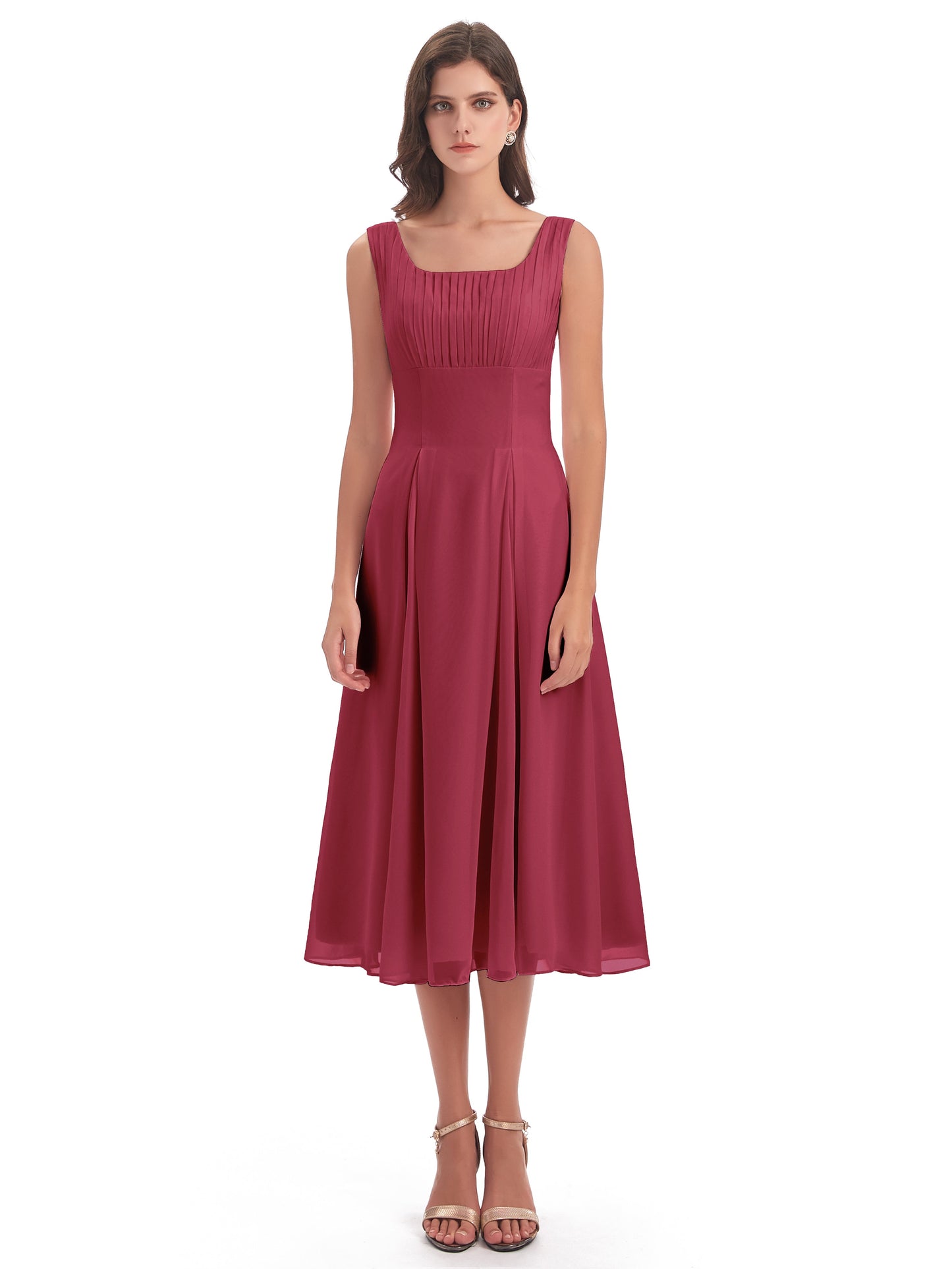 Spencer Tea Length Square Chiffon Bridesmaid Dresses