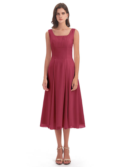 Spencer Tea Length Square Chiffon Bridesmaid Dresses