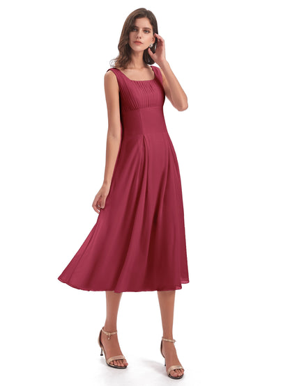 Spencer Tea Length Square Chiffon Bridesmaid Dresses