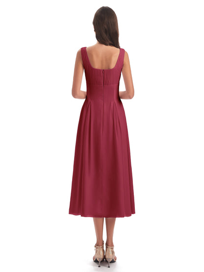 Spencer Tea Length Square Chiffon Bridesmaid Dresses