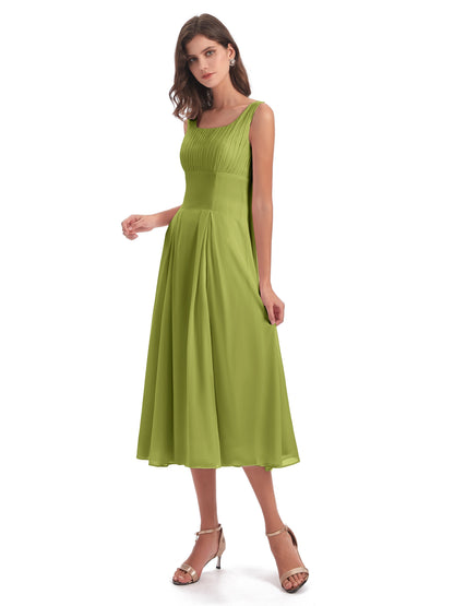 Spencer Tea Length Square Chiffon Bridesmaid Dresses