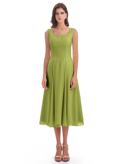 Spencer Tea Length Square Chiffon Bridesmaid Dresses