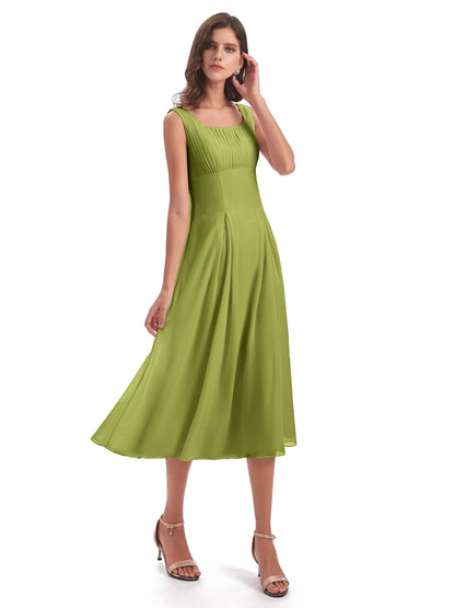Spencer Tea Length Square Chiffon Bridesmaid Dresses
