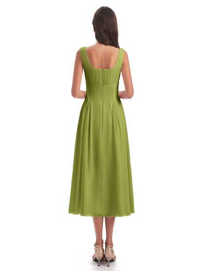 Spencer Tea Length Square Chiffon Bridesmaid Dresses