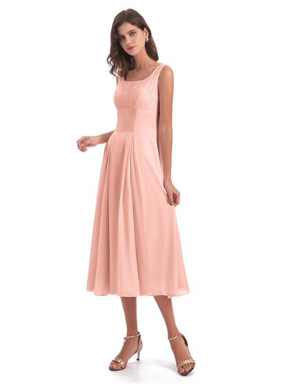Spencer Tea Length Square Chiffon Bridesmaid Dresses