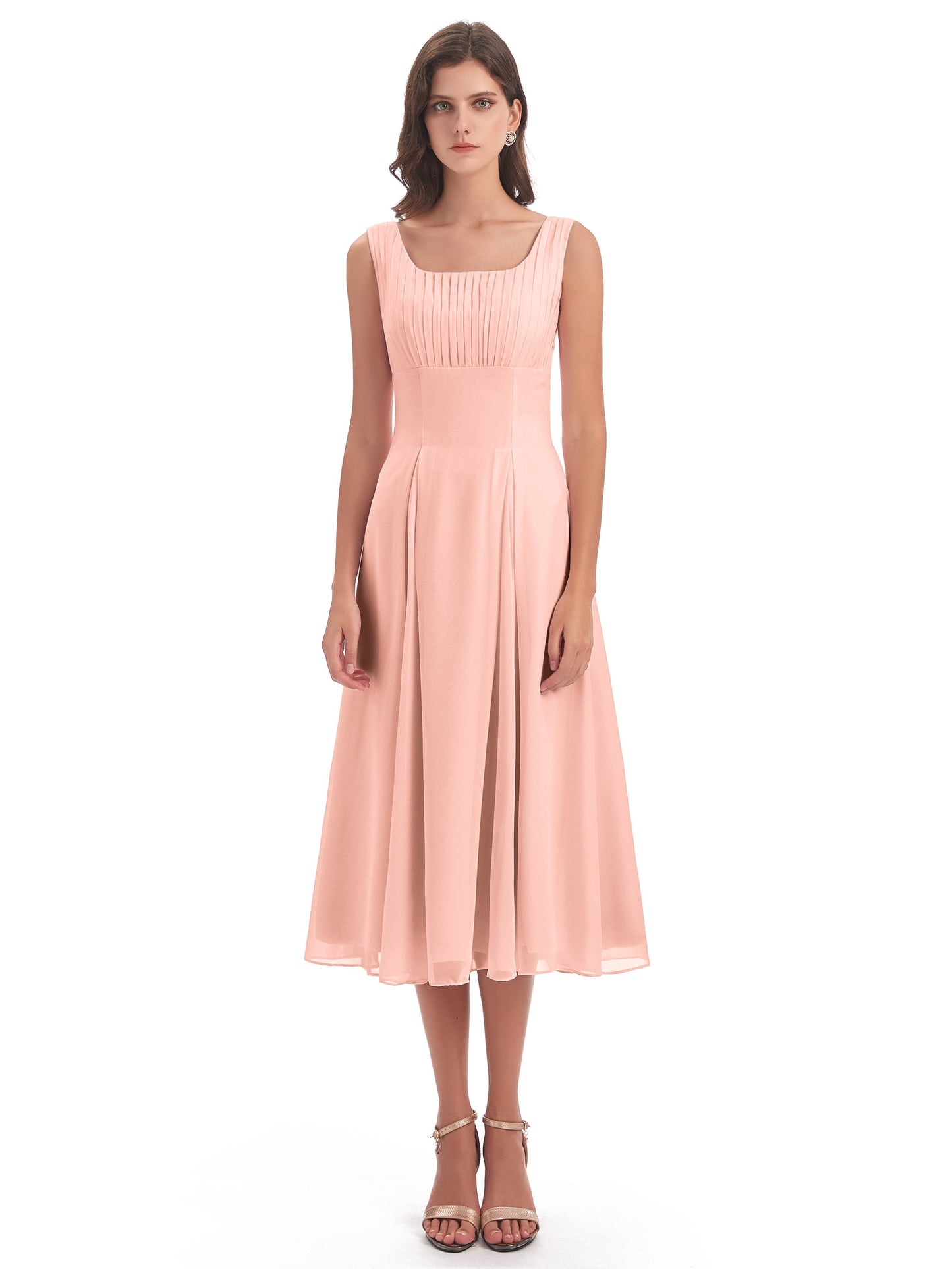 Spencer Tea Length Square Chiffon Bridesmaid Dresses
