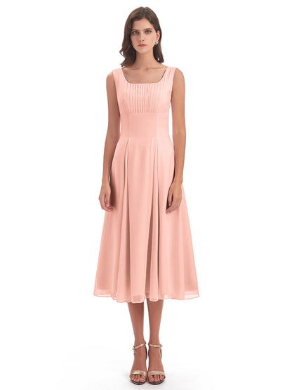 Spencer Tea Length Square Chiffon Bridesmaid Dresses