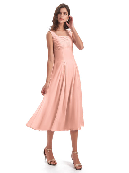 Spencer Tea Length Square Chiffon Bridesmaid Dresses