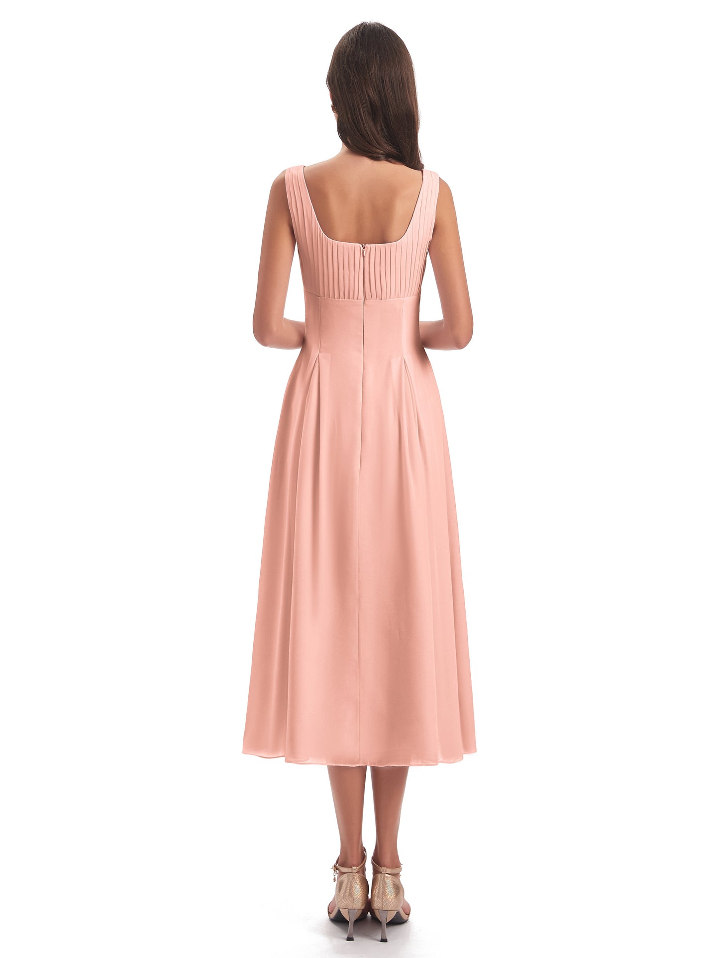 Spencer Tea Length Square Chiffon Bridesmaid Dresses