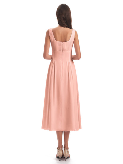 Spencer Tea Length Square Chiffon Bridesmaid Dresses