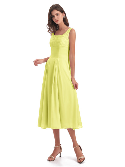 Spencer Tea Length Square Chiffon Bridesmaid Dresses
