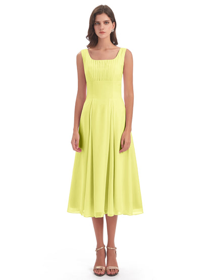 Spencer Tea Length Square Chiffon Bridesmaid Dresses
