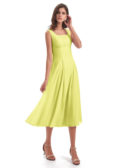 Spencer Tea Length Square Chiffon Bridesmaid Dresses