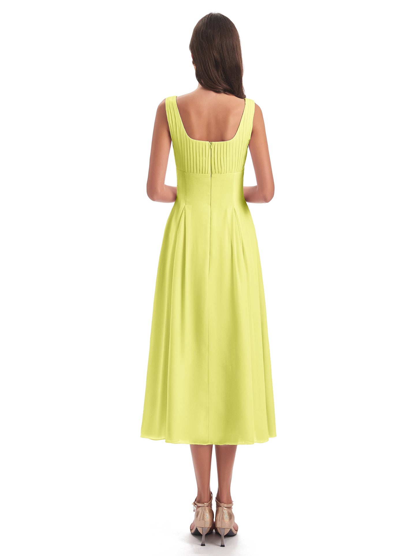 Spencer Tea Length Square Chiffon Bridesmaid Dresses