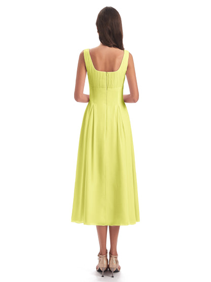 Spencer Tea Length Square Chiffon Bridesmaid Dresses