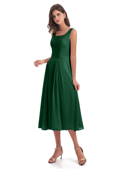 Spencer Tea Length Square Chiffon Bridesmaid Dresses