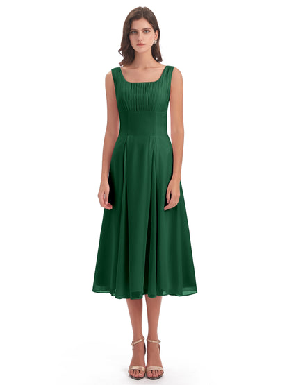 Spencer Tea Length Square Chiffon Bridesmaid Dresses